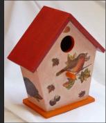 Vogelhäuschen mit Motive Igel, Kastanien und Vogel